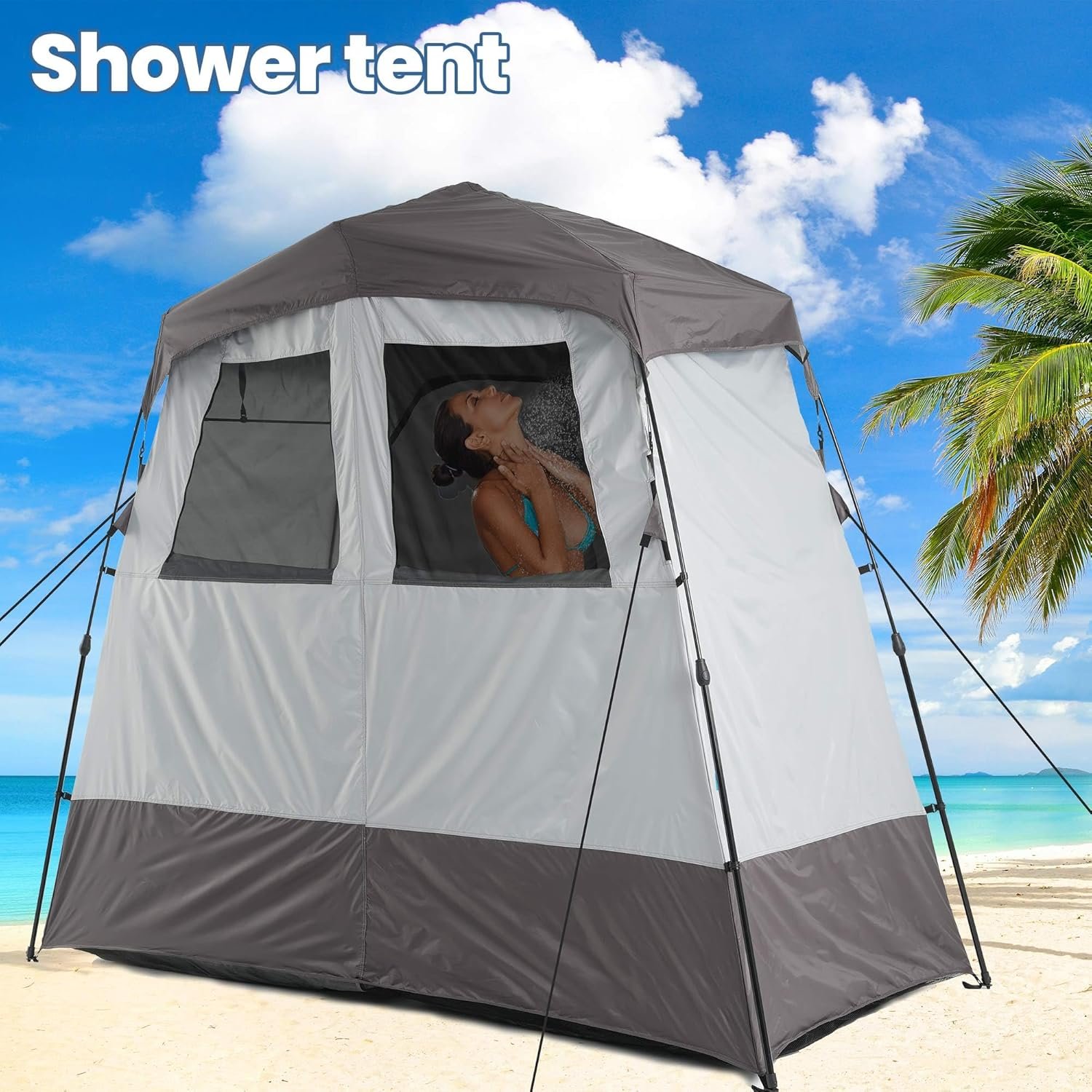 Porayhut Portable Camping Shower Tent Deluxe Changing Room Easy Set Up Privacy Shelter,Large Toilet Tent Rooms with Floor Drain Design for Beach, Camping,Hiking with Stakes and Ropes for Stability Porayhut Portable Camping Shower Tent Deluxe Changing Room Easy Set Up Privacy Shelter,Large Toilet Tent Rooms with Floor Drain Design for Beach, Camping,Hiking with Stakes and Ropes for Stability