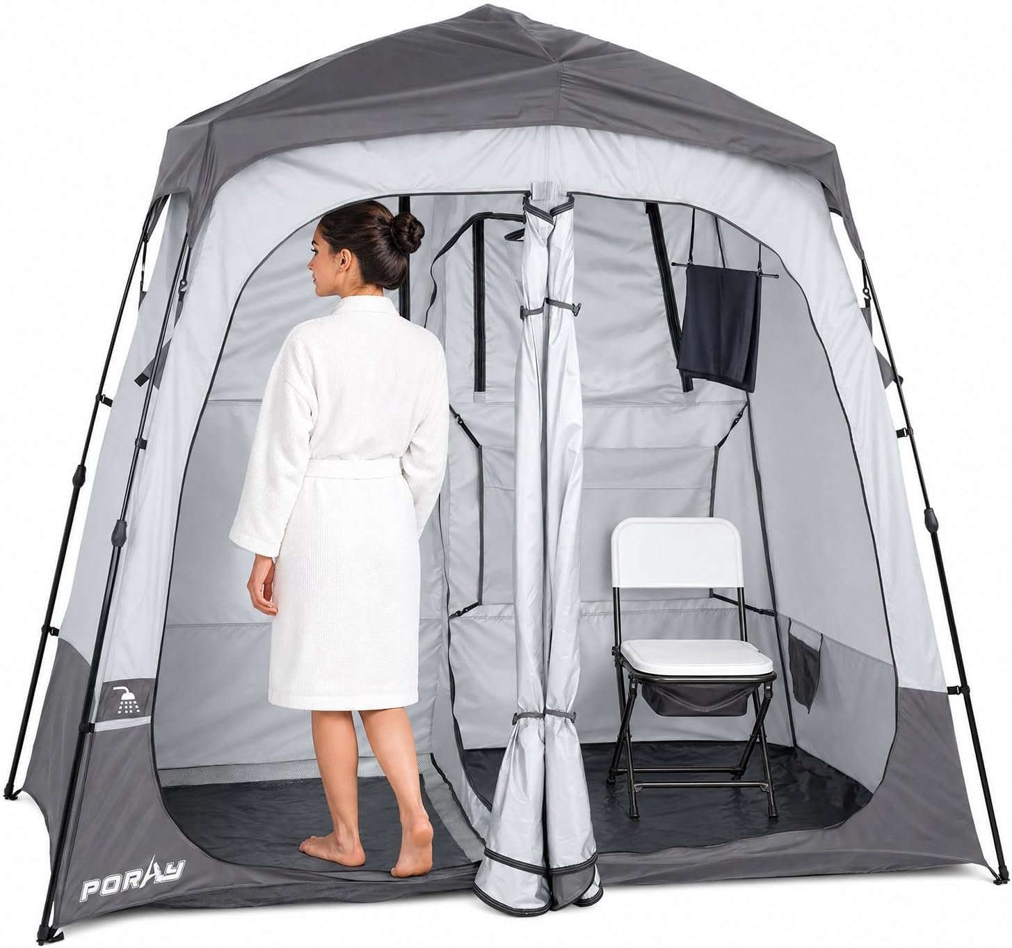 Porayhut Portable Camping Shower Tent Deluxe Changing Room Easy Set Up Privacy Shelter,Large Toilet Tent Rooms with Floor Drain Design for Beach, Camping,Hiking with Stakes and Ropes for Stability