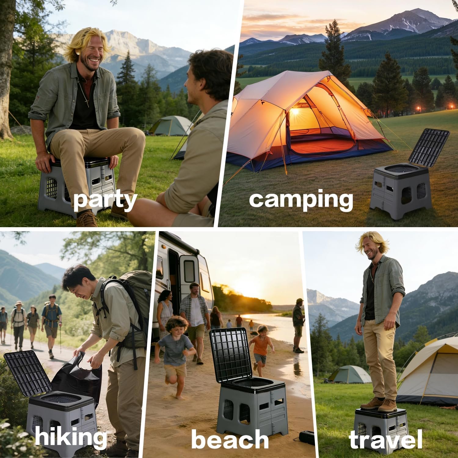 Portable Camping Toilet for Adults - Portable Folding Toilet with Lid,Travel Portable Potty for Adults,Porta Potty Car Toilet,Grey