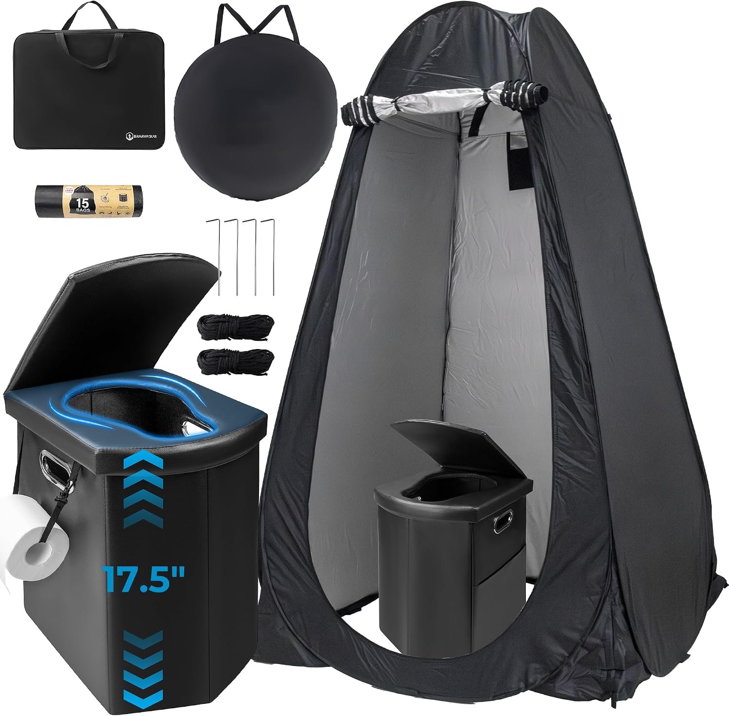 Portable Camping Toilet for Adults with Handbag, 17.5 Extra Tall Portable Camping Toilet for Adults with Handbag, 17.5 Extra Tall