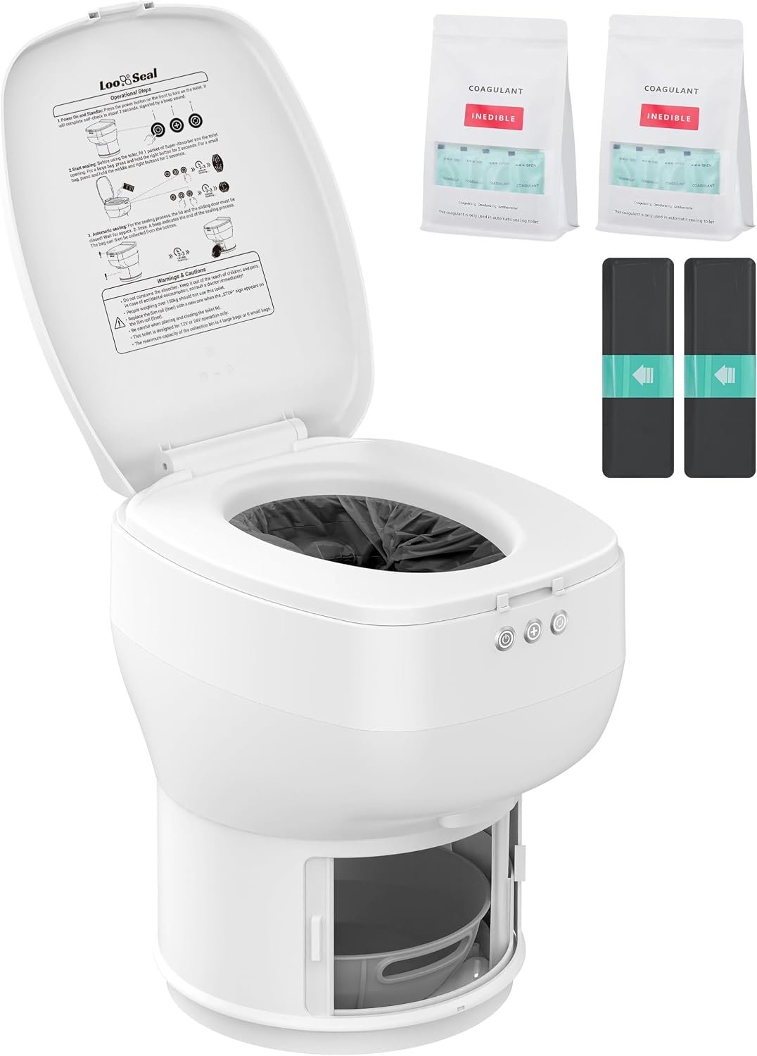 R1808 Fixed RV Dry Flush Toilet, Waterless Rechargeable, White