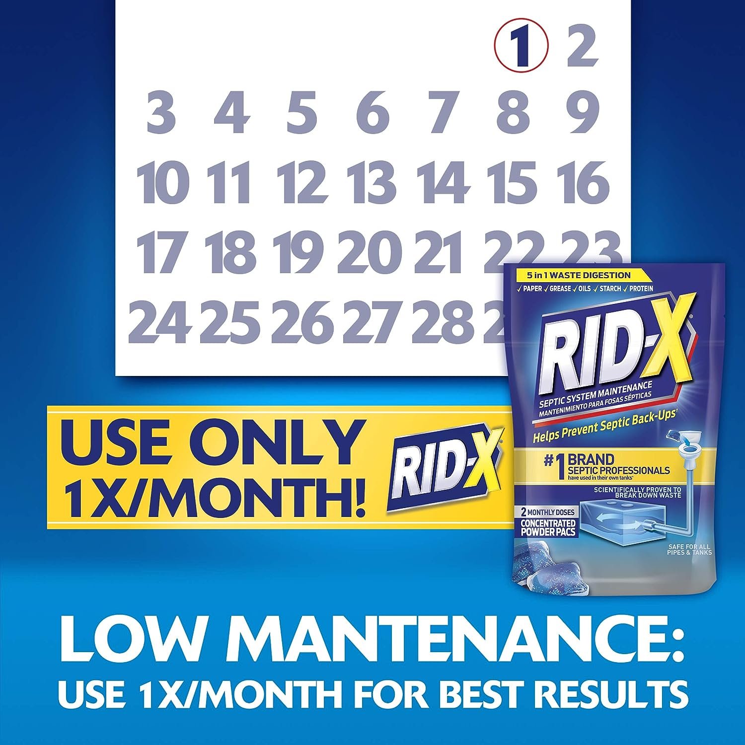 RID-X Septic Treatment, 2 Month Supply Of Septi-Pacs, 2.1 Ounce (Pack of 1)