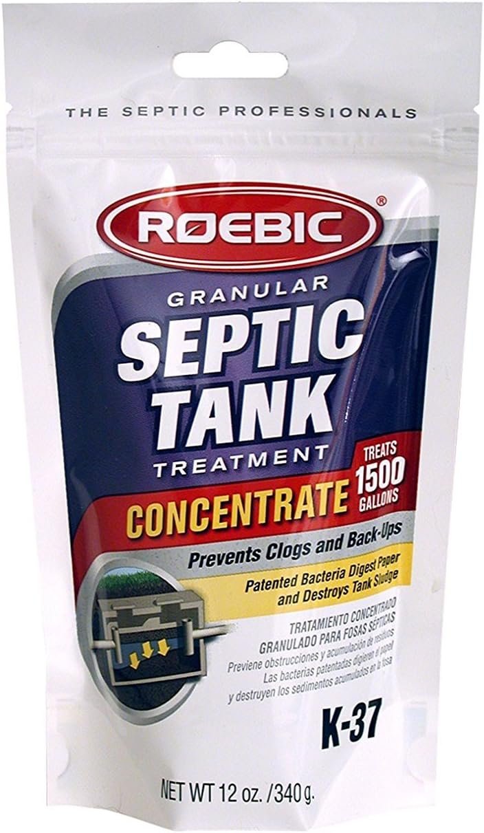 Roebic K-37-BAG Granular Septic Tank Treatment Concentrate, Removes Clogs, Environmentally Friendly Bacteria Enzymes Safe for Toilets, Sinks, and Showers, 12 Ounces