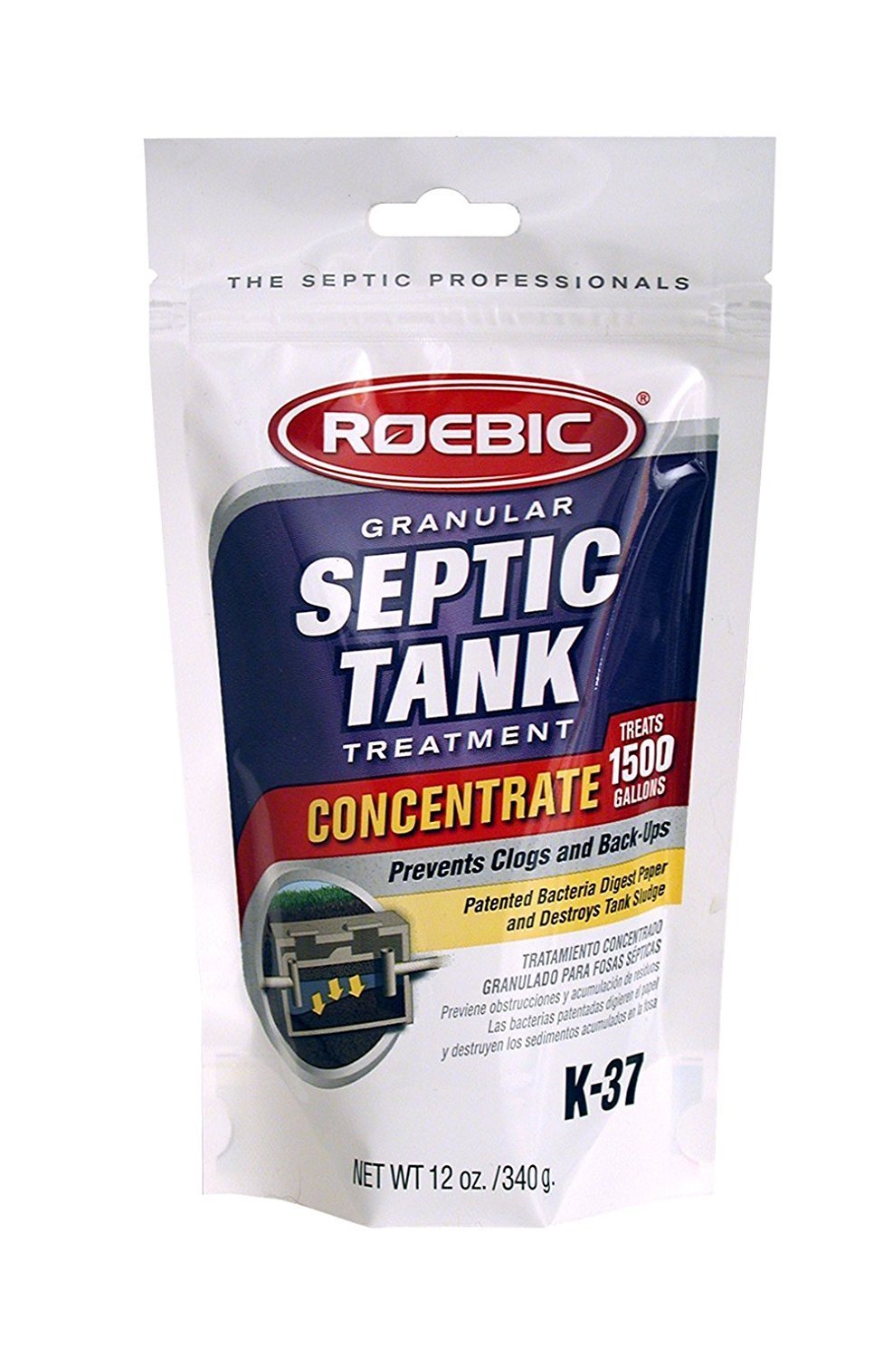 Roebic K-37-BAG Granular Septic Tank Treatment Concentrate, Removes Clogs, Environmentally Friendly Bacteria Enzymes Safe for Toilets, Sinks, and Showers, 12 Ounces