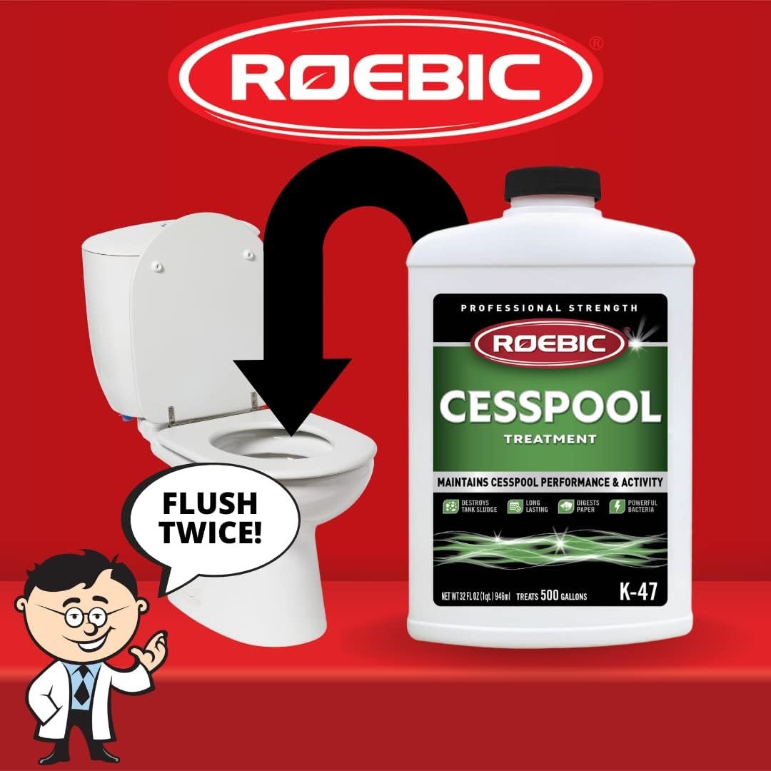 Roebic K-47-Q Cesspool Treatment Prevents Clogging and Buildup, Exclusive Bacteria Digests Paper and Destroys Sludge, 32 Ounces, No Size, White/Green