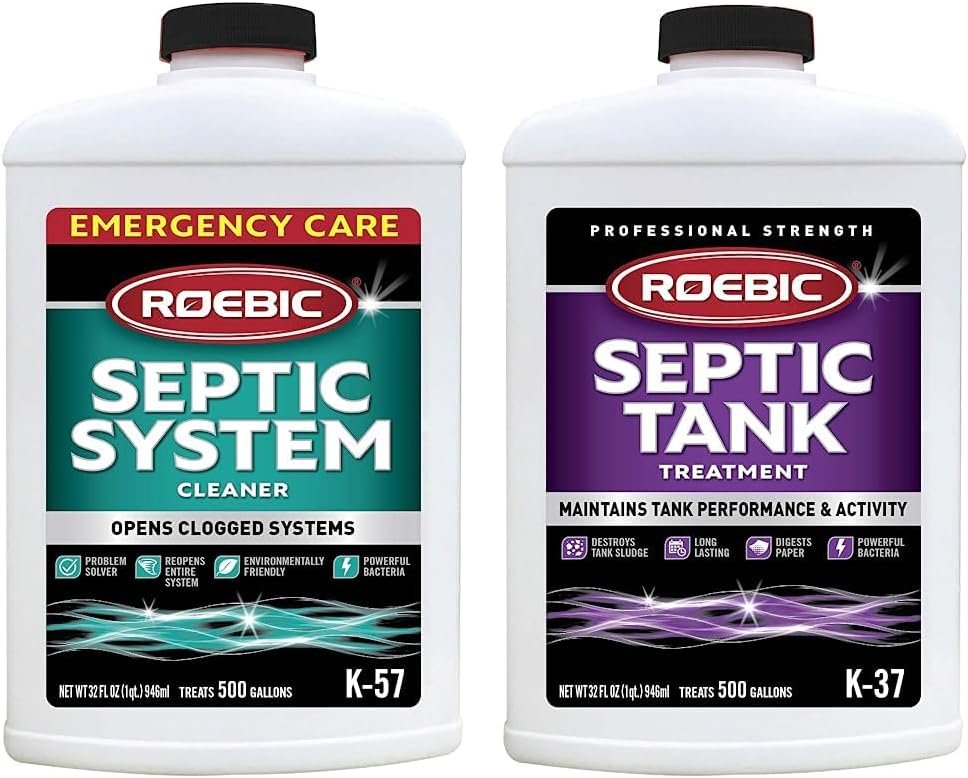 Roebic K-57-Q Septic System Cleaner, 32 Ounces  K-37-Q Septic Tank Treatment Removes Clogs, Environmentally Friendly Bacteria Enzymes Safe for Toilets, Works for 1 Year, 32 Fl Oz