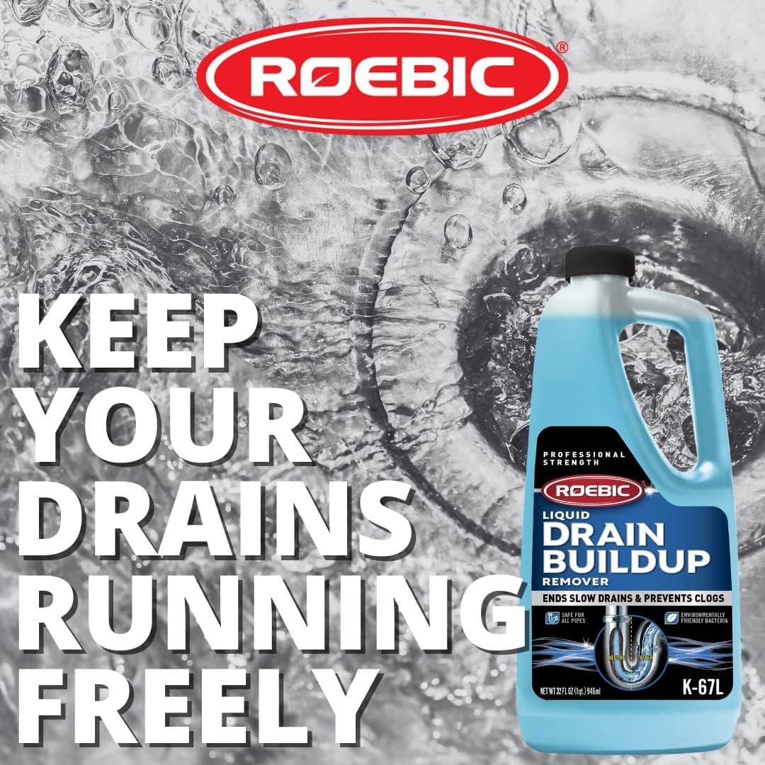 Roebic Liquid Drain Buildup Remover, Exclusive Bacteria Ends Slow Drains and Prevents Clogs, 32 Ounces (K-67L-Q)