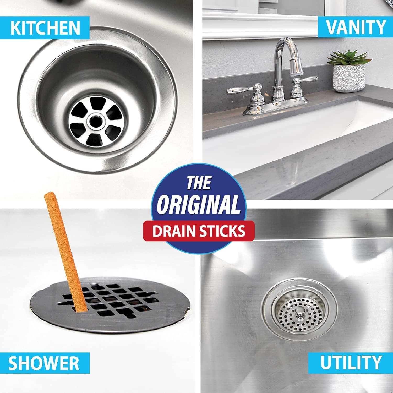 SANI 360° Sani Sticks Drain Cleaner and Deodorizer, Enzyme Pipe Cleaners, Eliminate Odors, Prevent Clogged Drains, Safe for Sinks, Bathtub Drains, Septic Tanks, 48 Count, Orange Scent