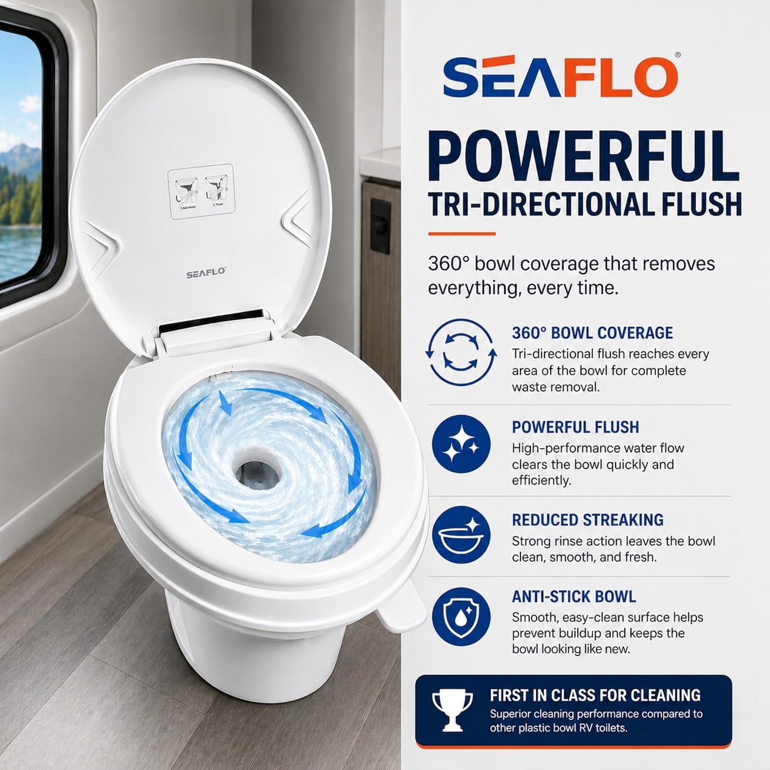 SEAFLO RV Toilet – 18.4 Residential Height, Gravity Flush Foot Pedal, 4-Year Warranty, Fits Most RVs (9.5 Rough-In), Soft Close Seat, 2-Bolt Mount, for Camper Travel Trailer Motorhome SFRTPH-01-01 SEAFLO RV Toilet – 18.4 Residential Height, Gravity Flush Foot Pedal, 4-Year Warranty, Fits Most RVs (9.5 Rough-In), Soft Close Seat, 2-Bolt Mount, for Camper Travel Trailer Motorhome SFRTPH-01-01