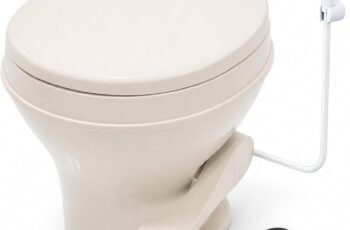 SEAFLO RV Toilet – 18.4″ Residential Height, Gravity Flush Foot Pedal, 4-Year Warranty, Fits Most RVs (9.5″ Rough-In), Soft Close Seat, 2-Bolt Mount, for Camper Travel Trailer Motorhome SFRTPH-01-01