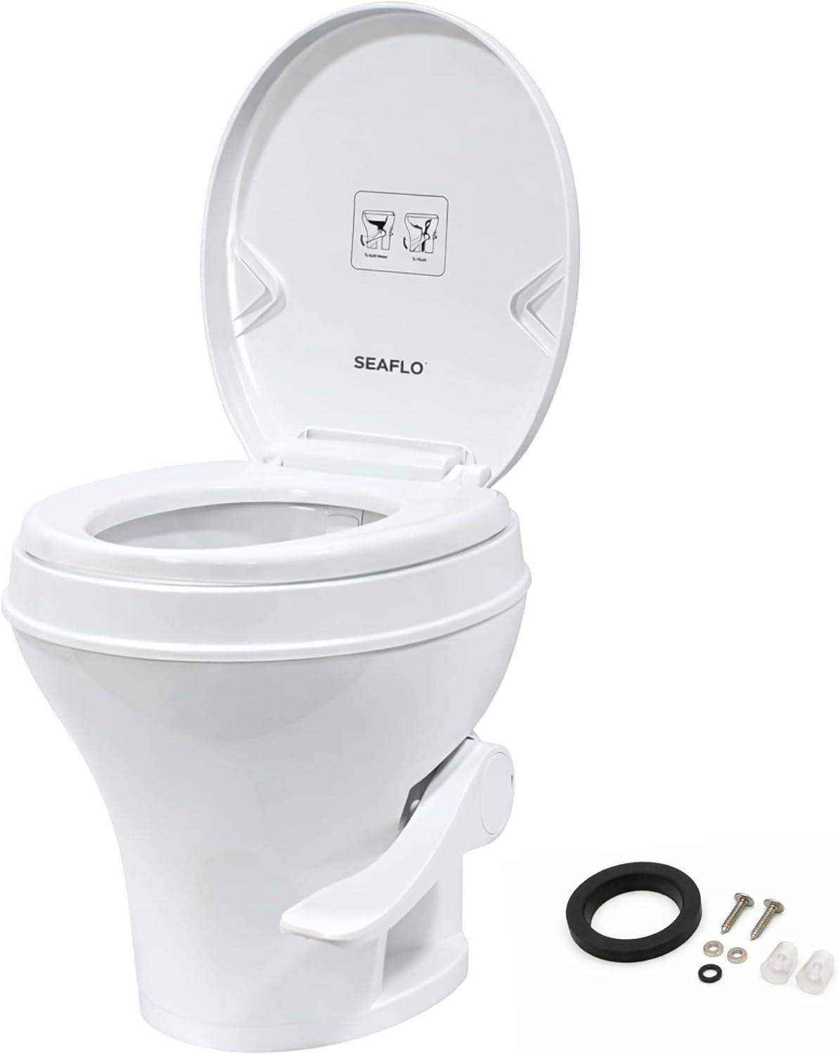 SEAFLO RV Toilet – 18.4 Residential Height, Gravity Flush Foot Pedal, 4-Year Warranty, Fits Most RVs (9.5 Rough-In), Soft Close Seat, 2-Bolt Mount, for Camper Travel Trailer Motorhome SFRTPH-01-01