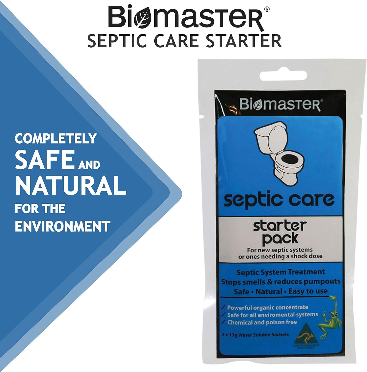 Septic Care Starter Pack Septic Tank Treatment, Stops Odors, Clears Drain Fields (100% Natural Concentrate, 2 Water Soluble Sachets)