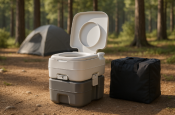 SereneLife 5.2 Gal Portable Camping Toilet For Adults, 100+ Flushes, Porta Potty Camp Toilet with Detachable Waste Tank, Level Indicator, Carry Bag, Suitable for Camping, Hiking, and Boating