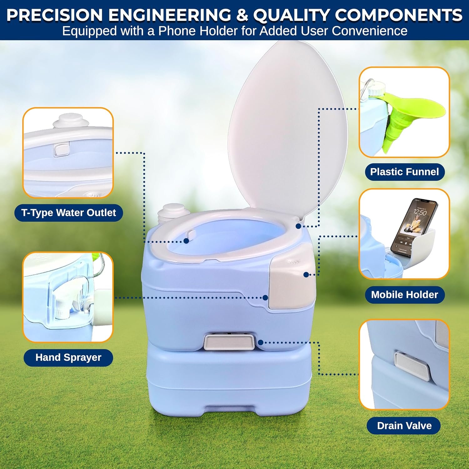 SereneLife Gal Portable Camping Toilet For Adults, 100+ Flushes, Porta Potty Camp Toilet with Phone Holder, Hand Sprayer, Plastic Funnel for Camping, Hiking, and Boating SereneLife Gal Portable Camping Toilet For Adults, 100+ Flushes, Porta Potty Camp Toilet with Phone Holder, Hand Sprayer, Plastic Funnel for Camping, Hiking, and Boating