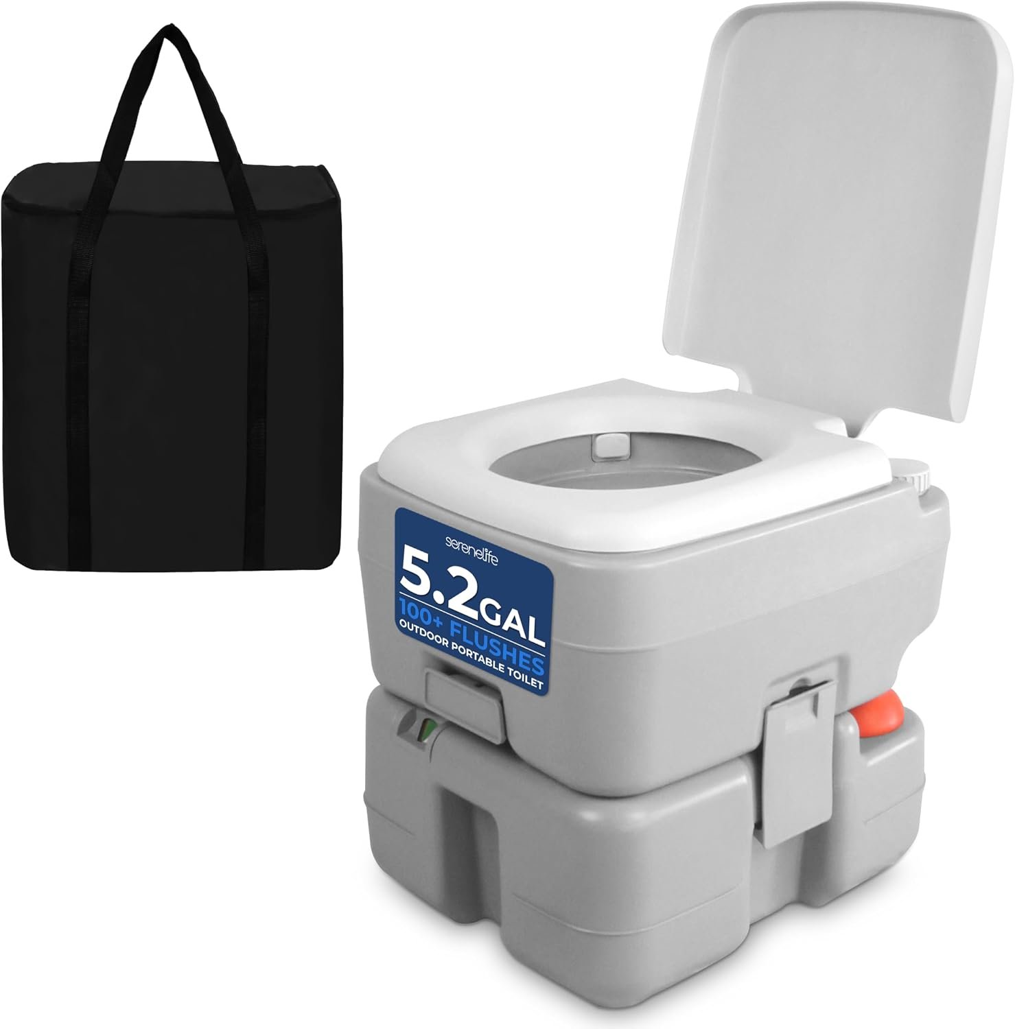 SereneLife Gal Portable Camping Toilet For Adults, 100+ Flushes, Porta Potty Camp Toilet with Phone Holder, Hand Sprayer, Plastic Funnel for Camping, Hiking, and Boating SereneLife Gal Portable Camping Toilet For Adults, 100+ Flushes, Porta Potty Camp Toilet with Phone Holder, Hand Sprayer, Plastic Funnel for Camping, Hiking, and Boating
