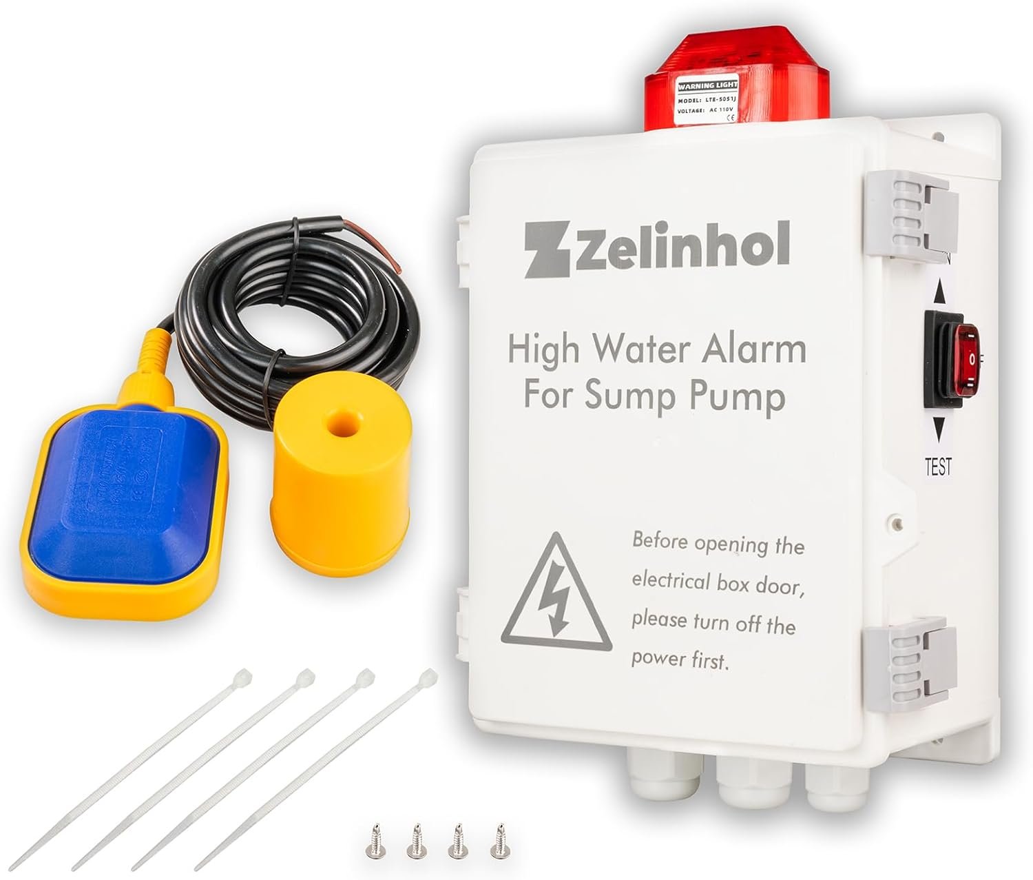 Sump Control Panel, Zelinhol High Septic Tank Featuring 110DB Level, Indoor/Outdoor Light for Sump, Septic, Pond and Tank