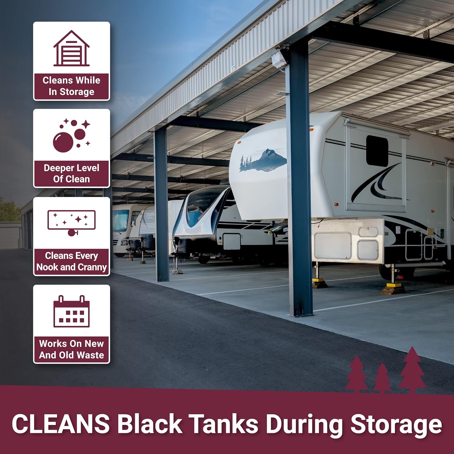 Unique Store-It RV Black Tank Cleaner Liquid, Cleans RV Black Tanks While in Short or Long Term Storage, Deodorizer for Campers Cleans Black Holding Tanks, Digests Waste, Eliminates Odors (32 oz.)