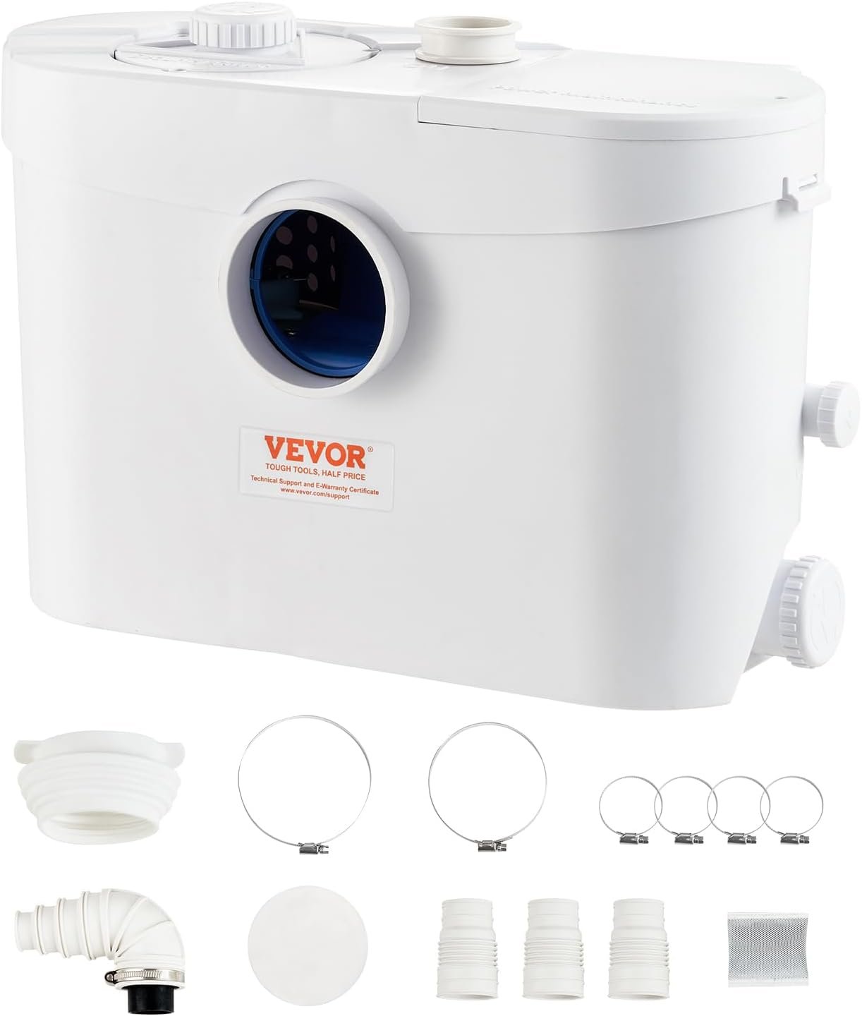 VEVOR 700W Macerator Pump, 9600 L/h Flow, 32.8 ft/10 m Head, Macerator Sewerage Sump Pump with 3 Water Inlets for Toilet, Basement, Kitchen, Sink, Shower, Bathtub Waste Water Disposal Upflush Machine
