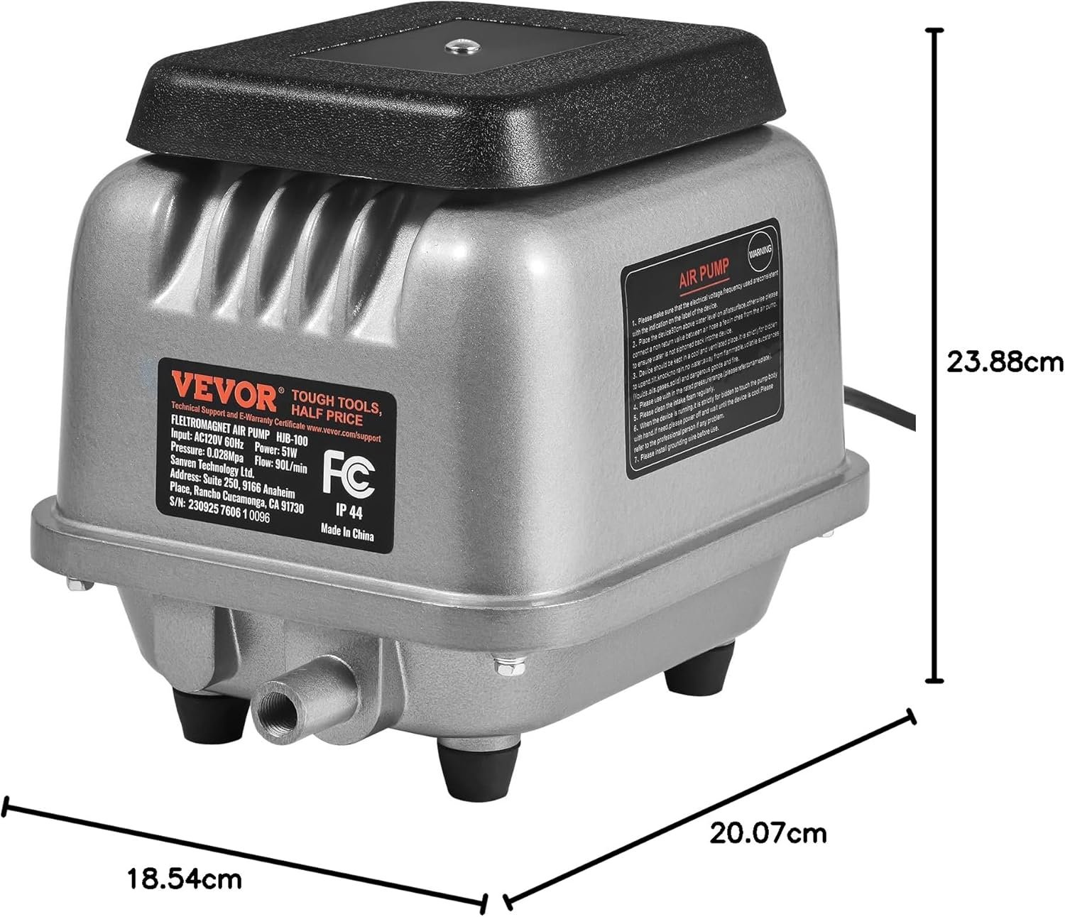 VEVOR Linear Air Pump, 109L/Min Air Flow Septic Aerator Pump, Oil-Free  Quiet Aeration System, for 1/2 Acre 10 FT Deep Ponds, Water Gardens, Waste Treatments, Aquarium, Seafood Restaurants, Fish Farm