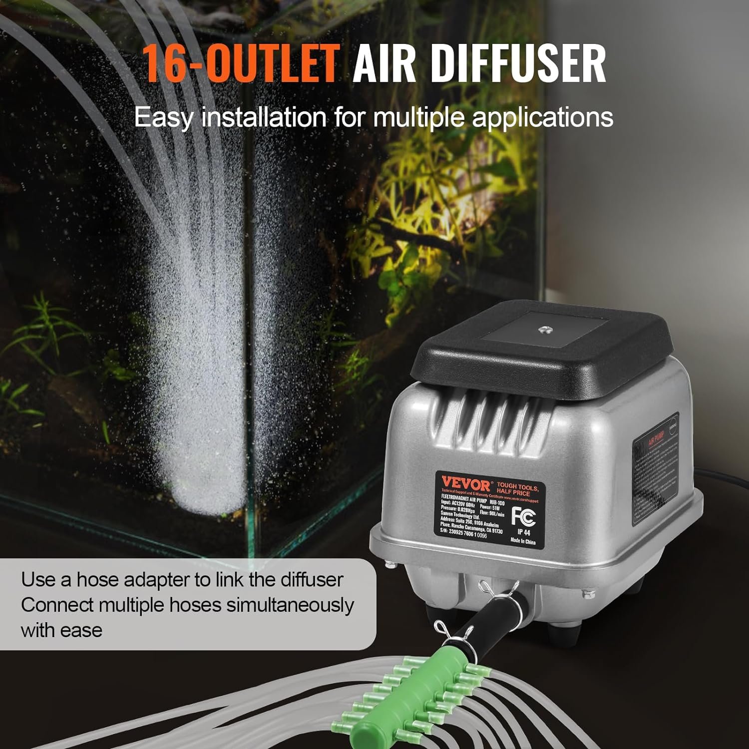 VEVOR Linear Air Pump, 109L/Min Air Flow Septic Aerator Pump, Oil-Free  Quiet Aeration System, for 1/2 Acre 10 FT Deep Ponds, Water Gardens, Waste Treatments, Aquarium, Seafood Restaurants, Fish Farm