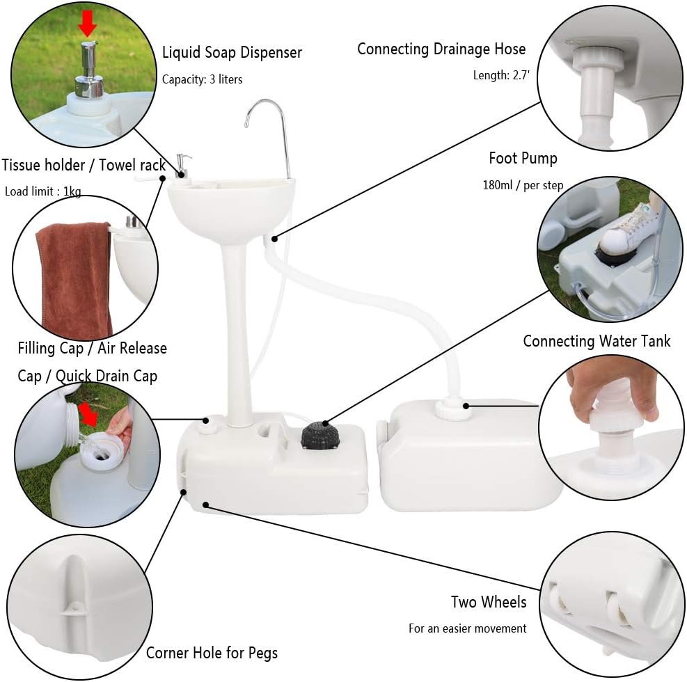 VINGLI Portable Hand Sink with 24L Recovery Tank, Gal Self-contained Hand Wash Basin for Camping/RV/Garden/Outdoor Events/Gatherings, Lightweight Detachable VINGLI Portable Hand Sink with 24L Recovery Tank, Gal Self-contained Hand Wash Basin for Camping/RV/Garden/Outdoor Events/Gatherings, Lightweight Detachable