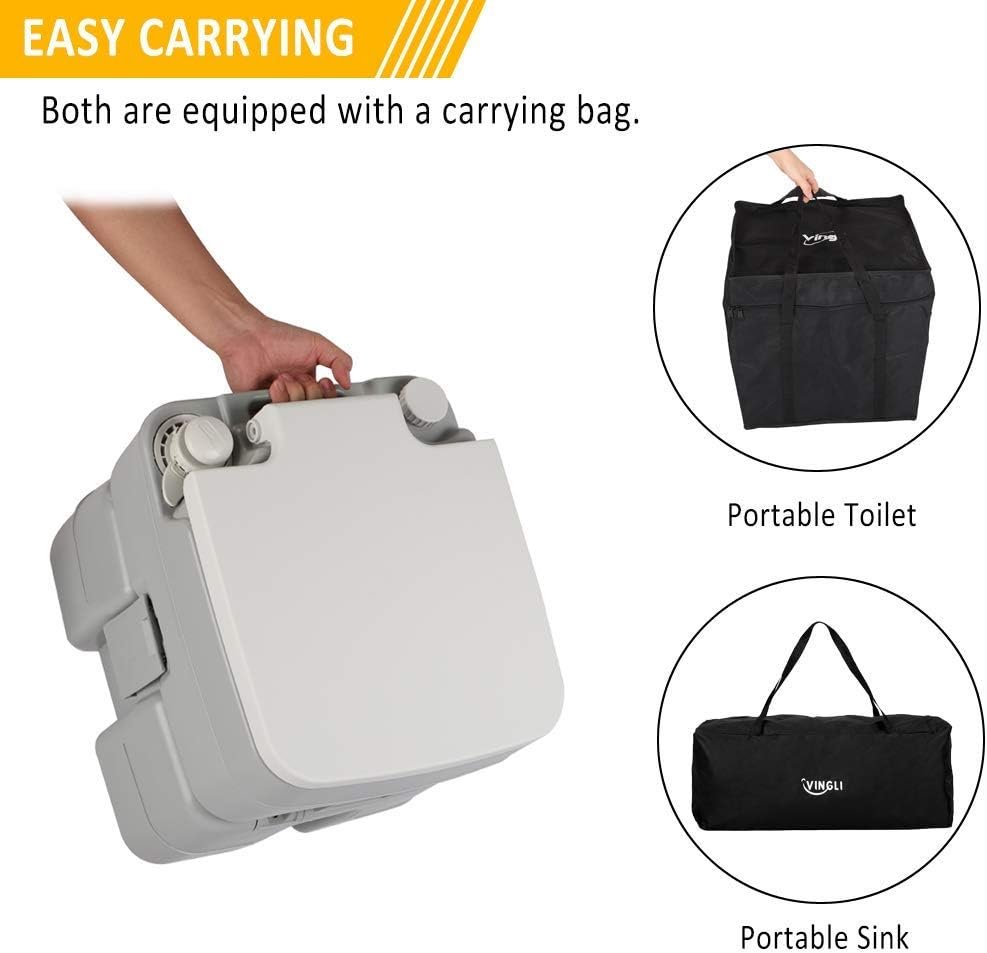 VINGLI Upgraded Portable Sink and Toilet Combo| Self-contained Gal Hand Washing Station  5.3 Gal Flushing Toilet, Perfect for Camping/RV/Boat/Road Tripper/Camper, Detachable  Lightweight