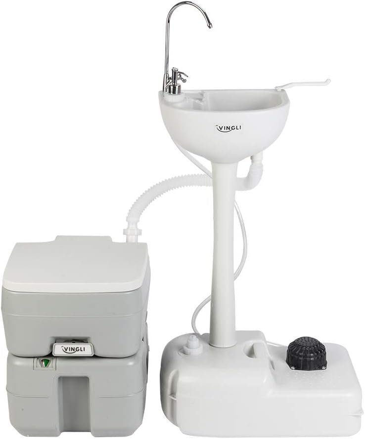 VINGLI Upgraded Portable Sink and Toilet Combo| Self-contained Gal Hand Washing Station  5.3 Gal Flushing Toilet, Perfect for Camping/RV/Boat/Road Tripper/Camper, Detachable  Lightweight