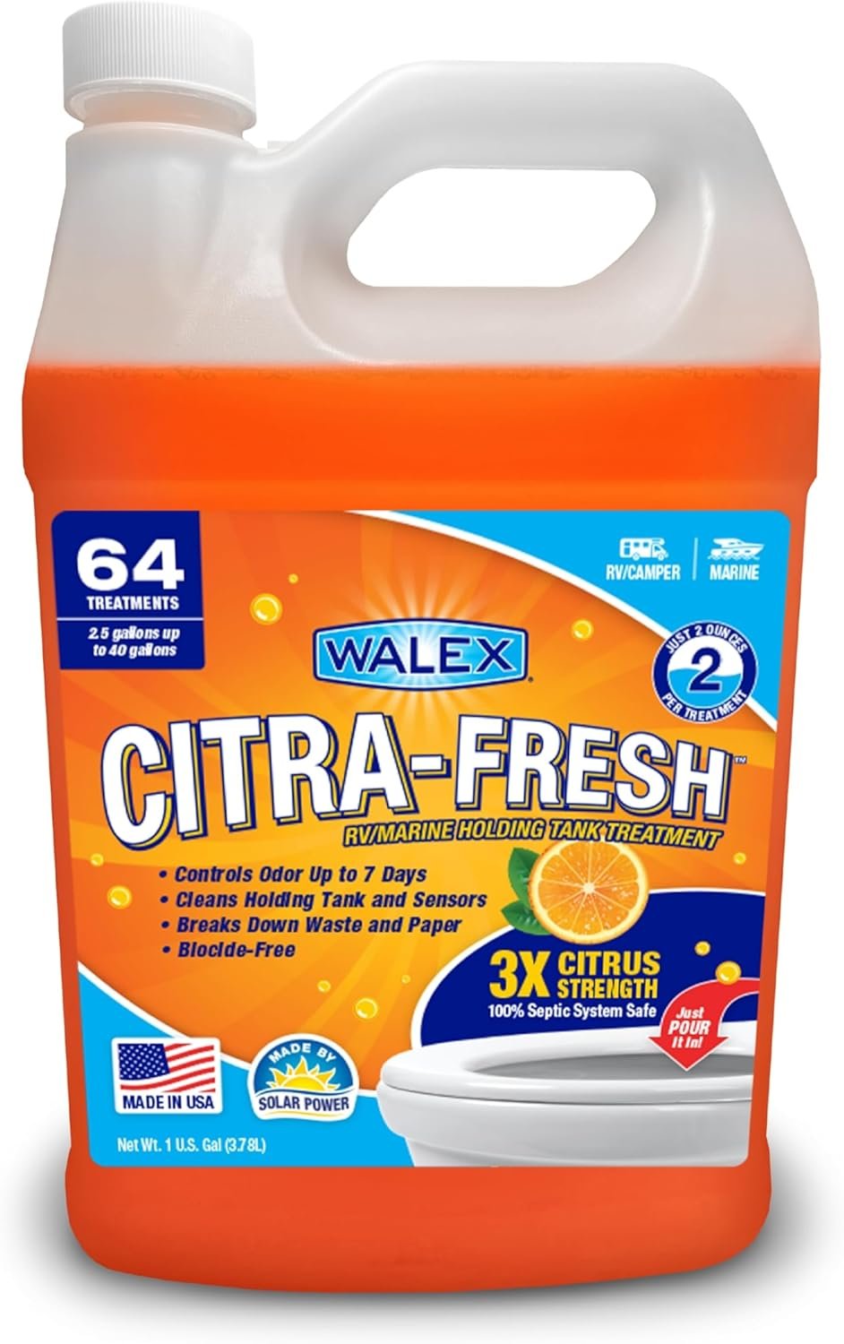 Walex Citra-Fresh Liquid Holding Tank Treatment for RV, Camper  Marine - Black Water Tank Deodorizer for Rapid Breakdown of Waste  Toilet Paper, Biocide-Free, Septic Tank Safe, 1 Gallon
