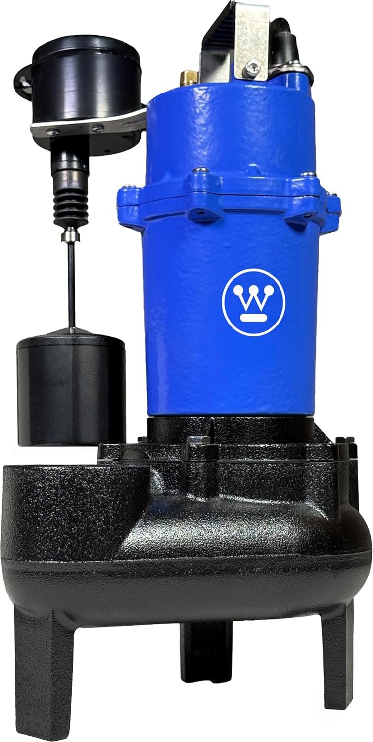 Westinghouse 1/2 HP Submersible Sewage Sump Pump with Vertical Float Switch, Cast Iron, 6500 GPH Max Flow, Automatic Sewage Ejector Pump, Handles Solids Up to 2, Includes 2 Quick Connect Fitting