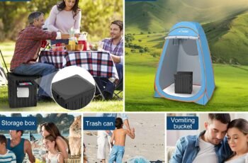 XL Portable Toilet for Adults, Extra Large 15.4″H Foldable Camping with Detachable Phone Shelf and Paper Holder, Waterproof Porta Potty Lid Camping, Hiking, Long Road Trips, Car