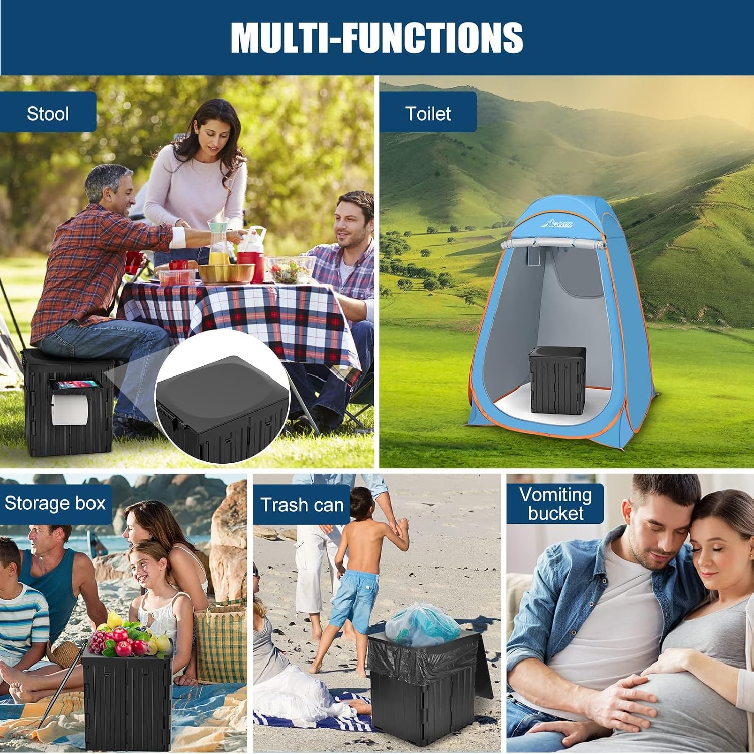 XL Portable Toilet for Adults, Extra Large 15.4H Foldable Camping with Detachable Phone Shelf and Paper Holder, Waterproof Porta Potty Lid Camping, Hiking, Long Road Trips, Car XL Portable Toilet for Adults, Extra Large 15.4H Foldable Camping with Detachable Phone Shelf and Paper Holder, Waterproof Porta Potty Lid Camping, Hiking, Long Road Trips, Car