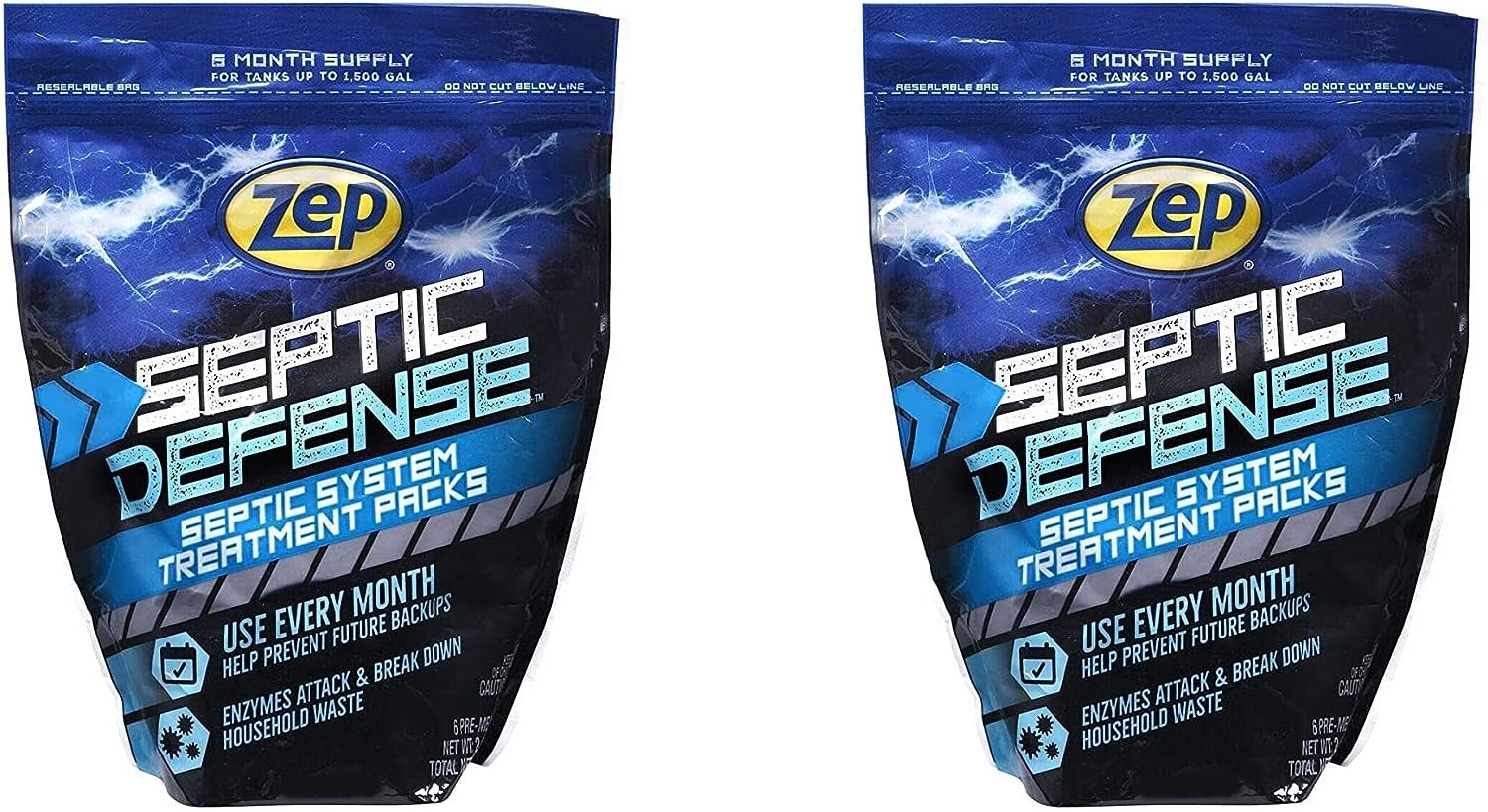 Zep Septic Defense System Treatment Dissolvable Packs - (2 Pack) 1 Year Supply - ZSTP6 - Safe for Pipes and All Septic Tanks